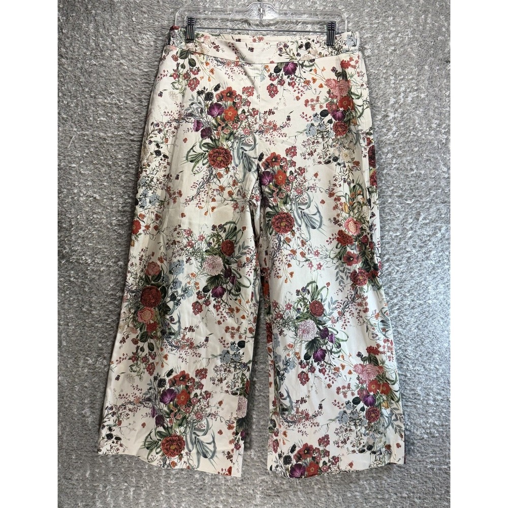 Antonio Melani Floral Wide Leg Capri Pants Sz 10 Bohemian Preppy Travel Side Zip